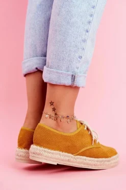 Boto Czarne Espadryle*Espadryle Damskie Na Platformie Lniane Żółte Sonya