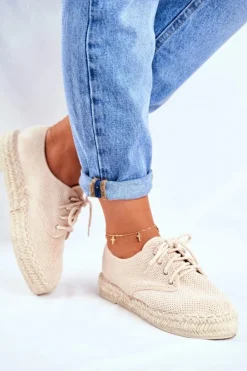 Boto Czarne Espadryle*Espadryle Damskie Na Platformie Lniane Beżowe Sonya