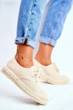 Boto Czarne Espadryle*Espadryle Damskie Na Platformie Lniane Beżowe Sonya