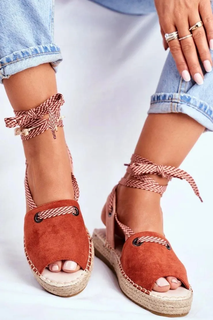 Best Boto Espadryle Damskie Na Platformie Lniane Pomarańczowe Monacoz