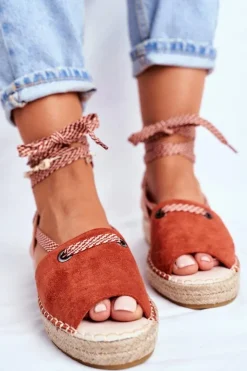 Best Boto Espadryle Damskie Na Platformie Lniane Pomarańczowe Monacoz