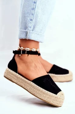 Discount Boto Espadryle Damskie Na Platformie Lniane Czarne Palermo