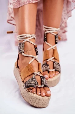 Boto Sandały Na Obcasie*Espadryle Damskie Na Platformie Lniane Snake India