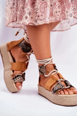 Boto Sandały Na Obcasie*Espadryle Damskie Na Platformie Lniane Snake India