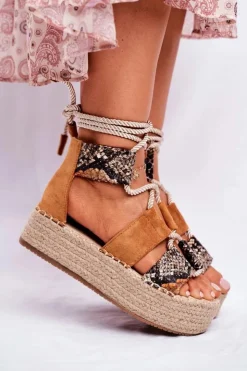 Boto Sandały Na Obcasie*Espadryle Damskie Na Platformie Lniane Snake India