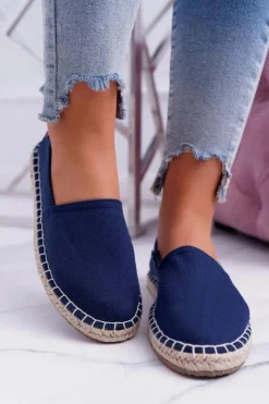 Big Star Shoes Trampki Damskie Slip-On*Espadryle Damskie Pleciona Podeszwa Granatowe Big Star DD274A151