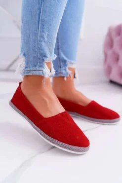 Best Damskie buty S.Barski Espadryle Damskie Skóra Zamsz Czerwone Bimbo