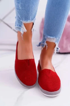 Best Damskie buty S.Barski Espadryle Damskie Skóra Zamsz Czerwone Bimbo