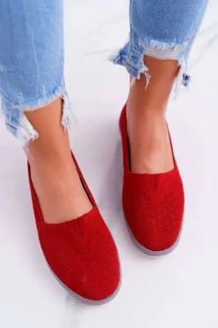 Best Damskie buty S.Barski Espadryle Damskie Skóra Zamsz Czerwone Bimbo