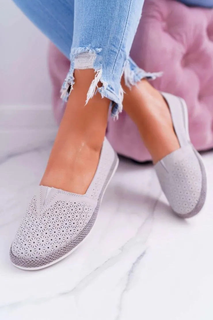 Damskie buty S.Barski Baleriny Skórzane*Espadryle Damskie Skóra Zamsz Szare Bimbo