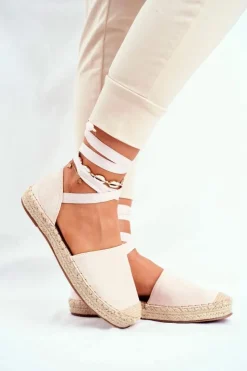 Boto Czarne Espadryle*Espadryle Damskie Wiązane Lniane Beżowe Bonjour