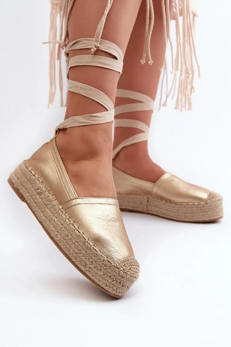 Damskie Boto Espadryle Damskie Wiązane Na Platformie Z Plecionką Złote Tailesse