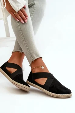 Evento Czarne Espadryle*Espadryle Damskie Z Elastycznymi Paskami Eko Zamszowe Czarne Phaedrana