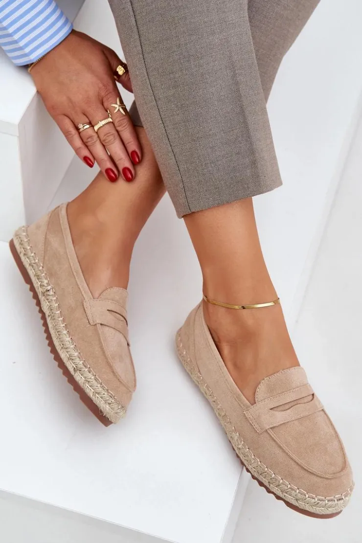 Damskie Boto Espadryle Damskie Z Jutową Plecionką Na Płaskiej Podeszwie Beżowe Shilova