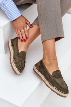 Boto Espadryle Na Platformie*Espadryle Damskie Z Jutową Plecionką Na Płaskiej Podeszwie Ciemnozielone Shilova