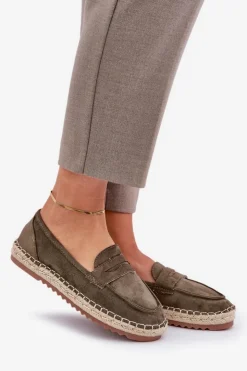 Boto Espadryle Na Platformie*Espadryle Damskie Z Jutową Plecionką Na Płaskiej Podeszwie Ciemnozielone Shilova