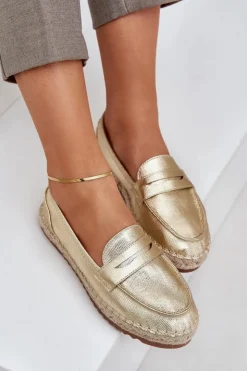 Boto Espadryle Na Platformie*Espadryle Damskie Z Jutową Plecionką Na Płaskiej Podeszwie Złote Shilova Złoty