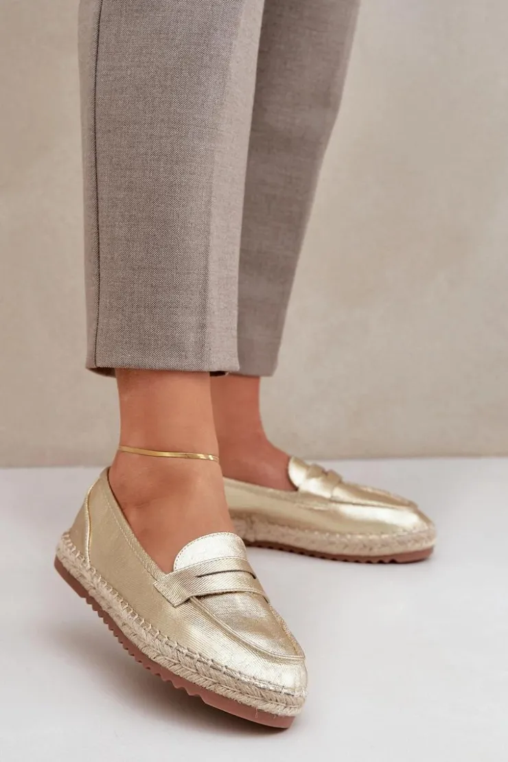 Boto Espadryle Na Platformie*Espadryle Damskie Z Jutową Plecionką Na Płaskiej Podeszwie Złote Shilova Złoty