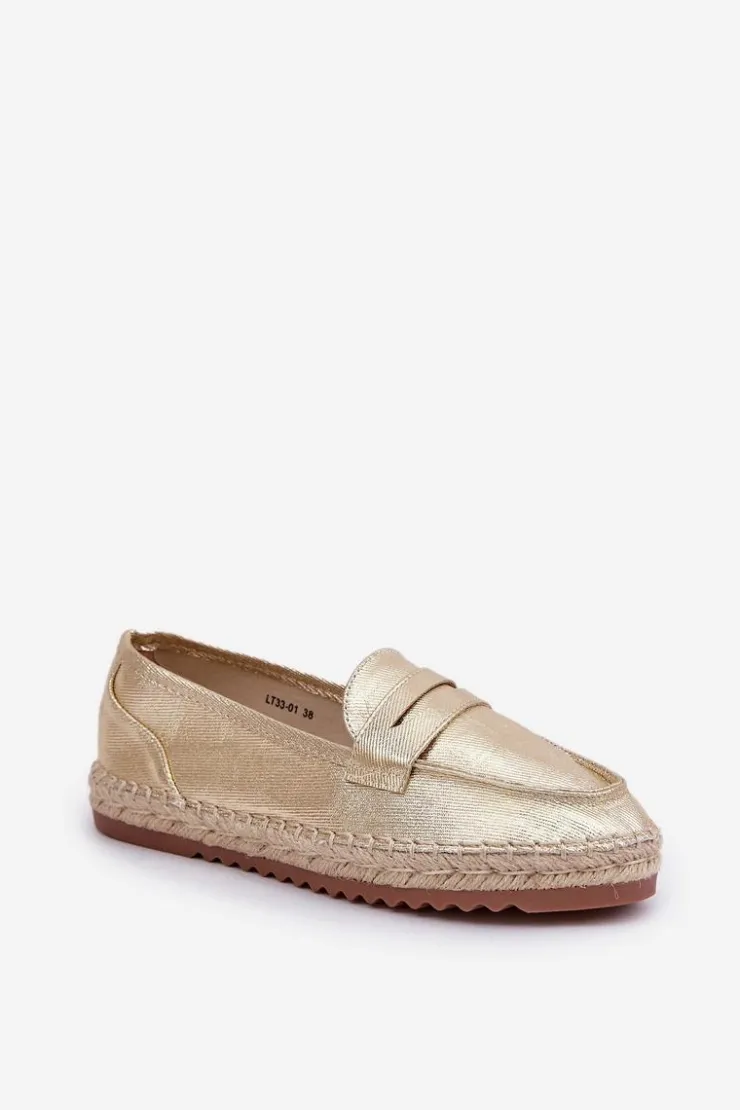 Boto Espadryle Na Platformie*Espadryle Damskie Z Jutową Plecionką Na Płaskiej Podeszwie Złote Shilova Złoty