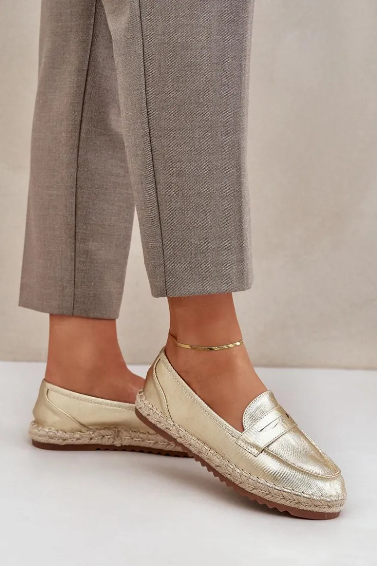 Boto Espadryle Na Platformie*Espadryle Damskie Z Jutową Plecionką Na Płaskiej Podeszwie Złote Shilova Złoty