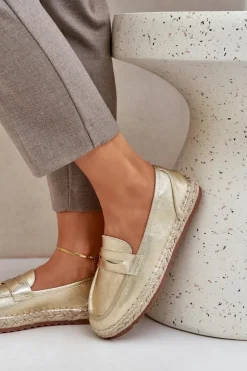 Boto Espadryle Na Platformie*Espadryle Damskie Z Jutową Plecionką Na Płaskiej Podeszwie Złote Shilova Złoty