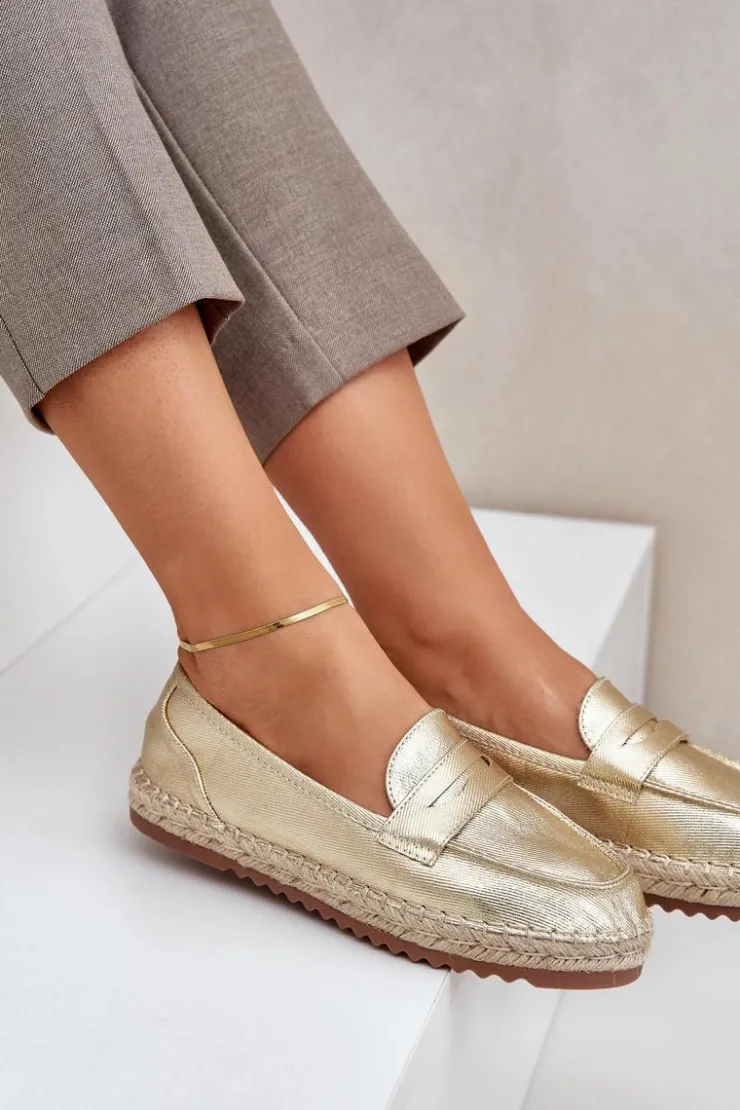 Boto Espadryle Na Platformie*Espadryle Damskie Z Jutową Plecionką Na Płaskiej Podeszwie Złote Shilova Złoty