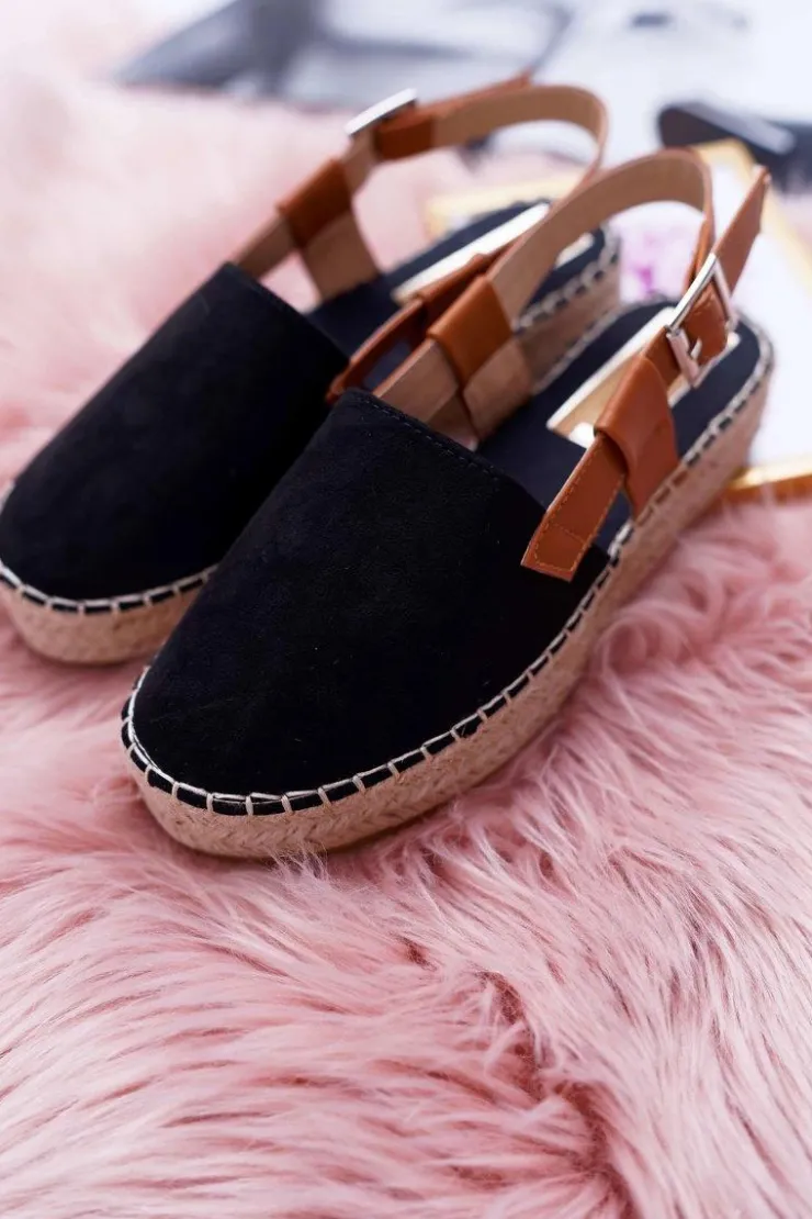 Damskie Boto Espadryle Damskie Zamszowe Na Platformie Czarne Parteno