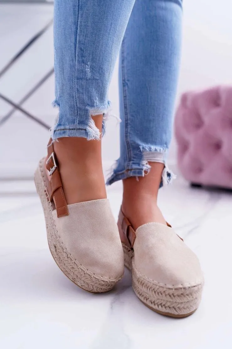 Damskie Boto Espadryle Damskie Zamszowe Na Platformie Beżowe Parteno