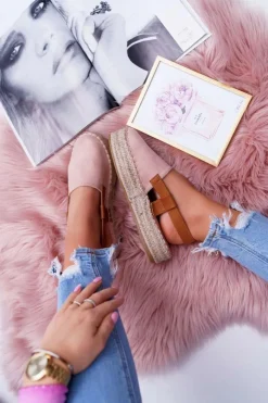 Hot Boto Espadryle Damskie Zamszowe Na Platformie Różowe Parteno