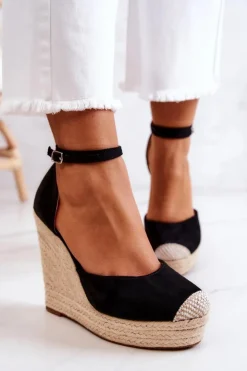 Damskie Boto Espadryle Na Koturnie Czarne Nemeira