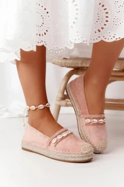 Outlet Boto Espadryle Na Platformie Z Muszelkami Różowe Seashell