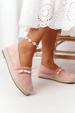 Outlet Boto Espadryle Na Platformie Z Muszelkami Różowe Seashell