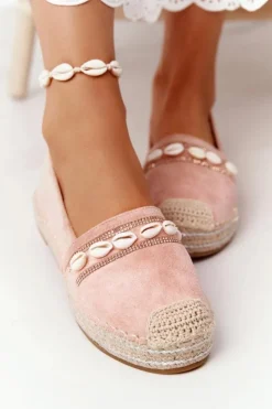 Outlet Boto Espadryle Na Platformie Z Muszelkami Różowe Seashell