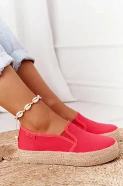 Damskie Big Star Shoes Espadryle Na Plecionej Platformie Big Star FF274149 Czerwone