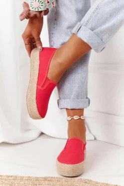 Damskie Big Star Shoes Espadryle Na Plecionej Platformie Big Star FF274149 Czerwone