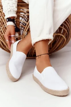 Big Star Shoes Trampki Damskie Slip-On|Trampki Damskie Big Star*Espadryle Na Plecionej Podeszwie Big Star DD274015 Białe