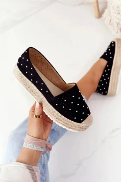 Damskie buty S.Barski Espadryle Na Słomkowej Platformie S.Barski Czarne