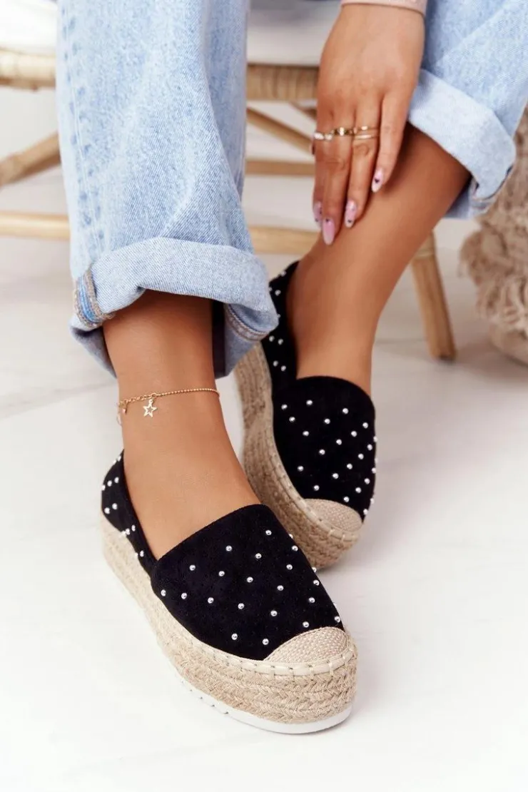 Damskie buty S.Barski Espadryle Na Słomkowej Platformie S.Barski Czarne