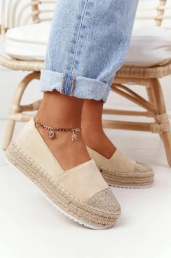 Damskie buty S.Barski Czarne Espadryle*Espadryle Na Słomkowej Platformie S.Barski Beżowe
