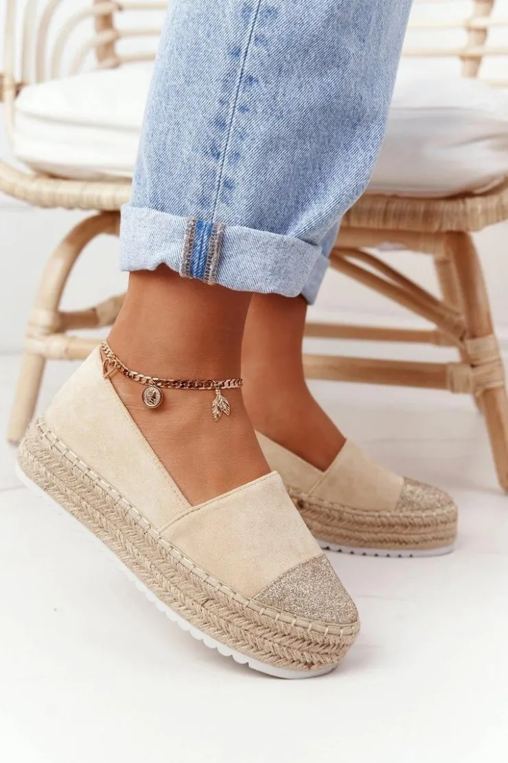Damskie buty S.Barski Czarne Espadryle*Espadryle Na Słomkowej Platformie S.Barski Beżowe
