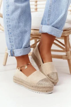 Damskie buty S.Barski Czarne Espadryle*Espadryle Na Słomkowej Platformie S.Barski Beżowe
