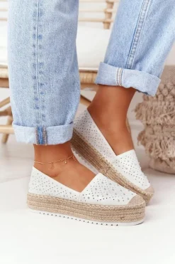 Damskie buty S.Barski Czarne Espadryle*Espadryle Na Słomkowej Platformie S.Barski Biało-Srebrne