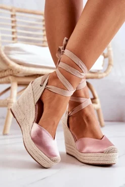 Damskie Boto Espadryle Sandały Na Koturnie Nude Terrific