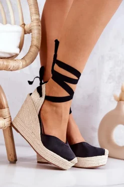 Boto Sandały Na Koturnie|Czarne Espadryle*Espadryle Sandały Na Koturnie Czarne Terrific