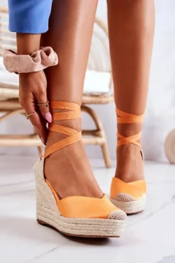 Sale Boto Espadryle Sandały Na Koturnie Pomarańczowe Terrific