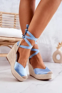 New Boto Espadryle Sandały Na Koturnie Niebieskie Terrific