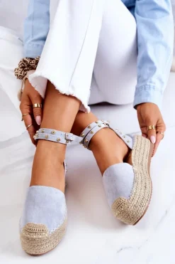 Boto Sandały Na Koturnie|Czarne Espadryle*Espadryle Sandały Z Dżetami Niebieskie Lillian