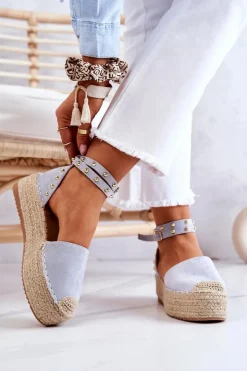 Boto Sandały Na Koturnie|Czarne Espadryle*Espadryle Sandały Z Dżetami Niebieskie Lillian