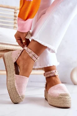 Boto Sandały Na Koturnie|Czarne Espadryle*Espadryle Sandały Z Dżetami Różowe Lillian