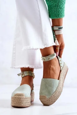 Hot Boto Espadryle Sandały Z Dżetami Zielone Lillian
